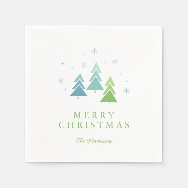 Modern Christmas Trees and Snowflakes Napkin (Front)