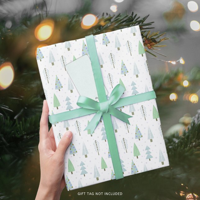 Modern Christmas Trees Blue Green Pattern Wrapping Paper (Creator Uploaded)