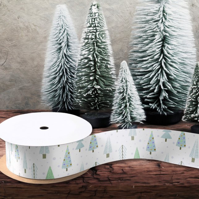 Modern Christmas Trees Blue Green Satin Ribbon (Creator Uploaded)