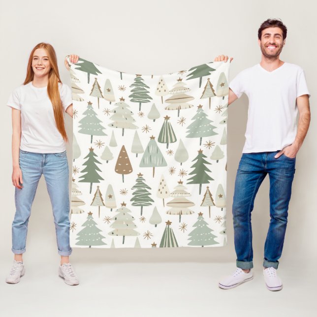 Modern Christmas Trees brown pattern Fleece Blanket (In Situ)