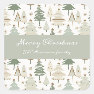Modern Christmas Trees brown pattern Square Sticker