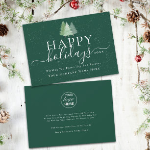 Modern Christmas Trees Business Logo Green Holiday Card