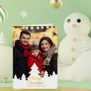 Modern Christmas Trees Family Photo Gold Foil Holiday Card