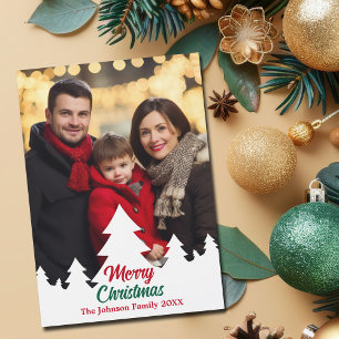 Modern Christmas Trees Family Photo Magnetic Card