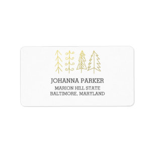 Modern Christmas Trees Gold Holiday Label