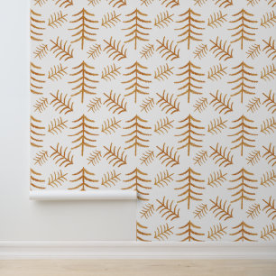 Modern Christmas Trees Gold On White  Wallpaper