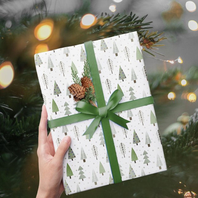 Modern Christmas Trees Green Pattern Wrapping Paper (Creator Uploaded)