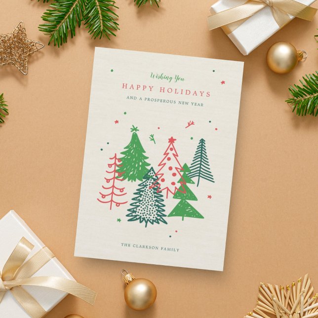 Modern Christmas Trees Happy Holidays Holiday Card (Creator Uploaded)