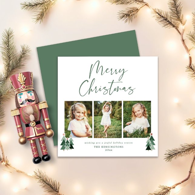 Modern Christmas Trees Holiday 3 Photo (Modern Christmas Trees Holiday 3 Photo Square Card)