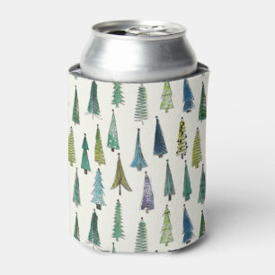 Modern Christmas Trees Illustrated Pattern Can Cooler