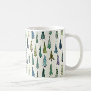 Modern Christmas Trees Illustrated Pattern Coffee Mug
