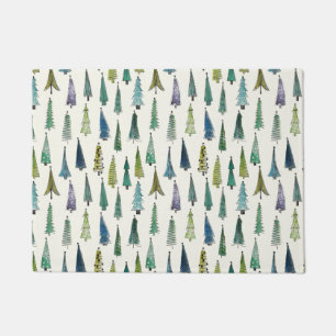 Modern Christmas Trees Illustrated Pattern Doormat