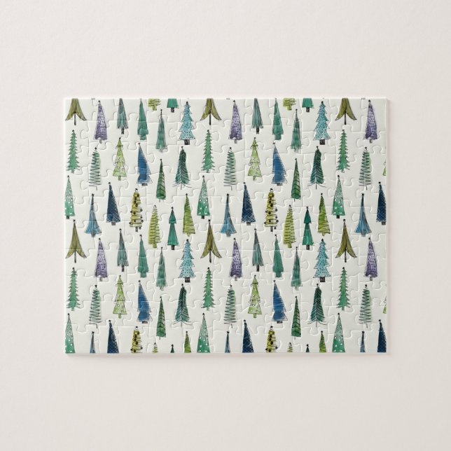 Modern Christmas Trees Illustrated Pattern Jigsaw Puzzle (Horizontal)