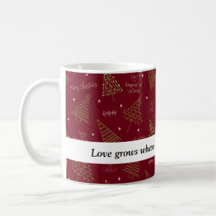 Modern Christmas Trees in Green on Red with Quote Coffee Mug
