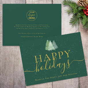 Modern Christmas Trees Logo Green Gold Business Holiday Card