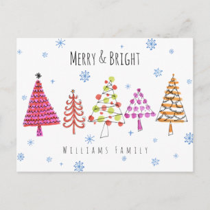 Modern Christmas Trees Merry & Bright Holiday Postcard