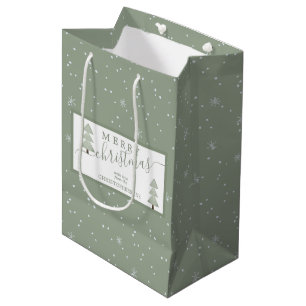 Modern Christmas Trees MERRY CHRISTMAS Script Medium Gift Bag