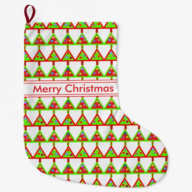 Modern Christmas Trees Pattern Large Christmas Sto Stocking (Front)