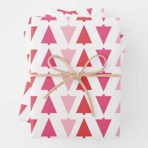 Modern Christmas Trees Pink Holiday Pattern Wrapping Paper Sheet