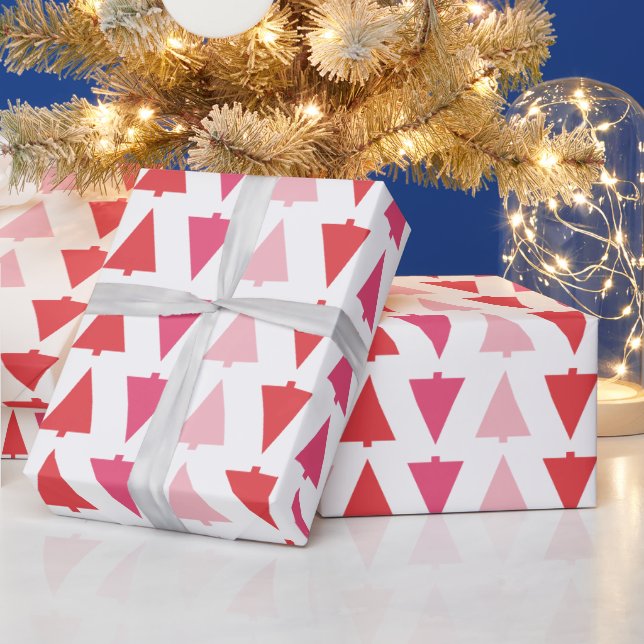 Modern Christmas Trees Pink Holiday Patterned Wrapping Paper (Holidays)