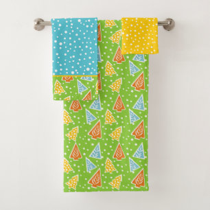 Modern Christmas trees, polka dots green Bath Towel Set