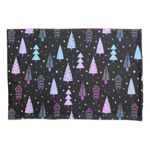 Modern Christmas Trees Purple Pink Black Pattern Pillowcase