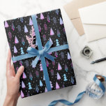 Modern Christmas Trees Purple Pink Black Wrapping Paper<br><div class="desc">Modern Christmas giftwrap featuring a pattern of abstract Christmas trees and winter forest trees in the snow in trendy multi-colour purple, pink and blue with a black background. ASSISTANCE: For help with design modification or personalisation, colour change, transferring the design to another product or if you would like coordinating items,...</div>