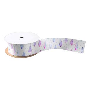 Modern Christmas Trees Purple Pink Satin Ribbon