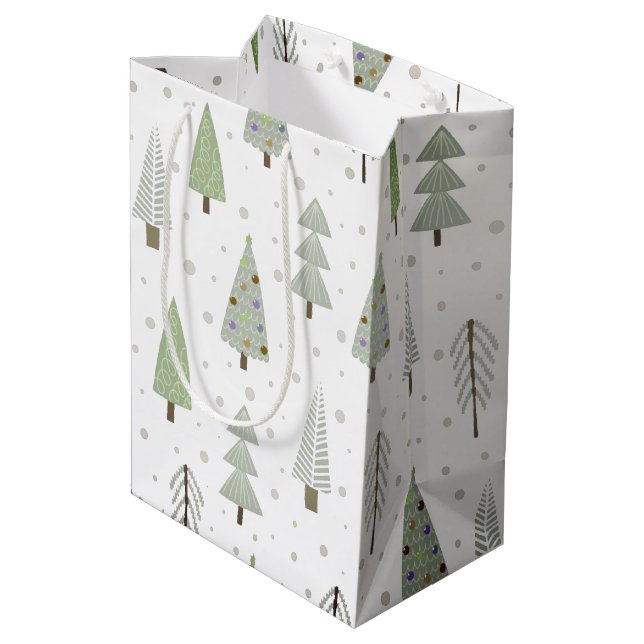 Modern Christmas Trees Sage Green Abstract Pattern Medium Gift Bag (Back Angled)