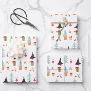 Modern Christmas Trees Sage Green Pattern Wrapping Paper Sheet