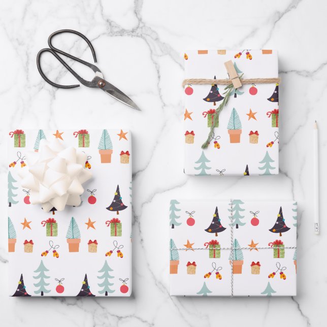 Modern Christmas Trees Sage Green Pattern Wrapping Paper Sheet (Front)