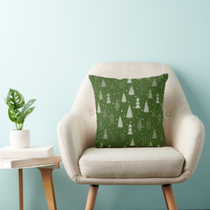 Modern Christmas Trees Sage Olive Green Pattern Cushion