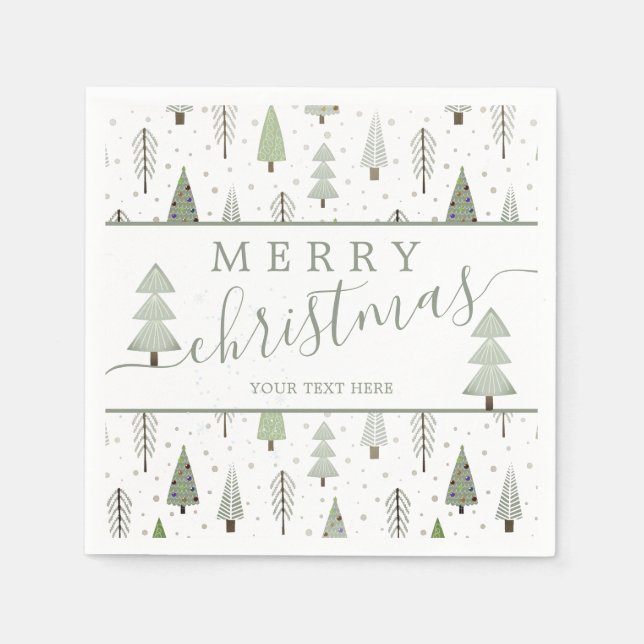 Modern Christmas Trees Script MERRY CHRISTMAS Napkin (Front)