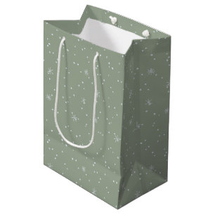 Modern Christmas Trees Snowflake Sage Green White Medium Gift Bag