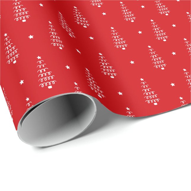 Modern Christmas Trees & Stars Holiday Wrapping Paper (Roll Corner)
