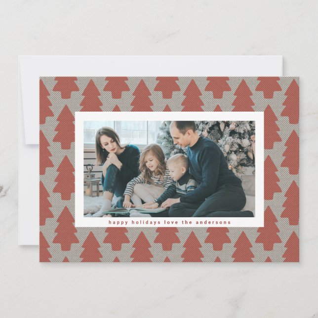 Modern Christmas Trees Tiled Frame 4 Photo Happy Holiday Card (Front)