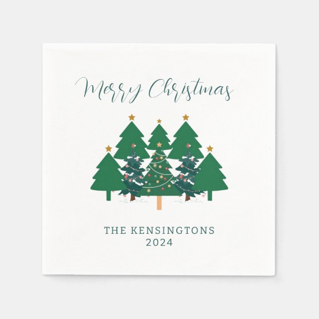 Modern Christmas Trees Typography Napkins  (Front)