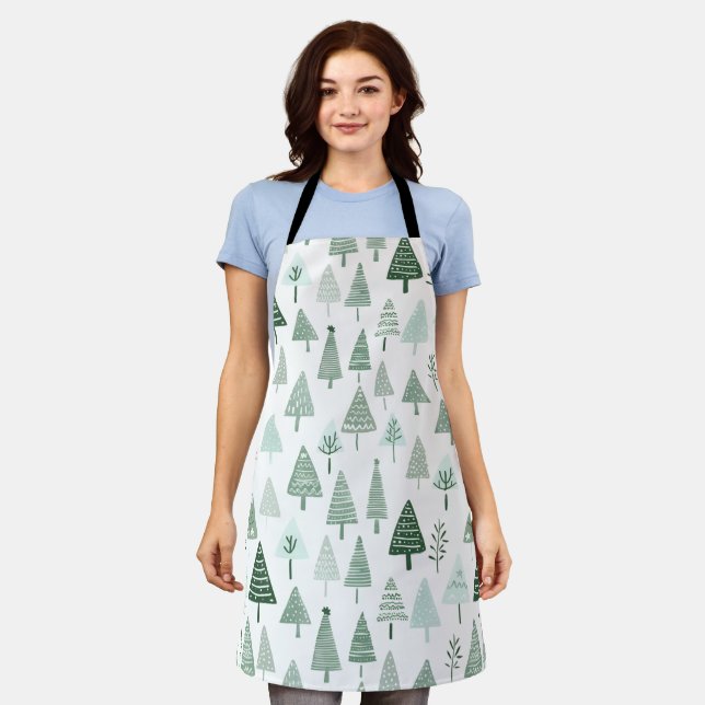 Modern Christmas Trees White and green Apron (Worn)