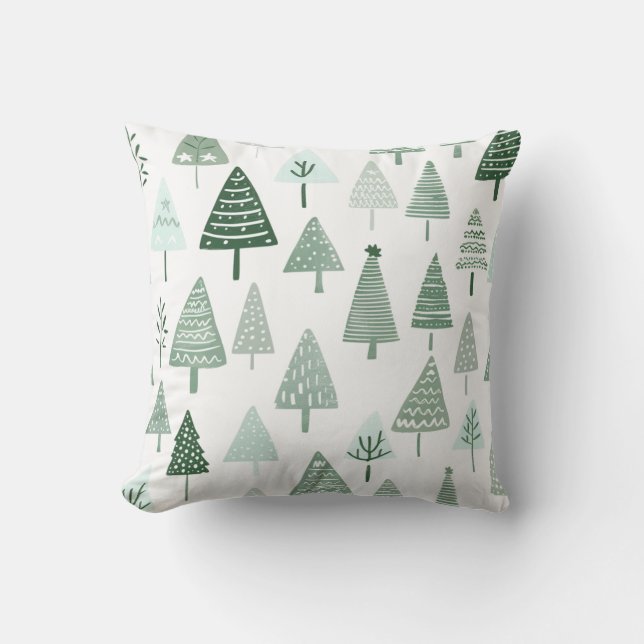 Modern Christmas Trees White and green Cushion (Front)