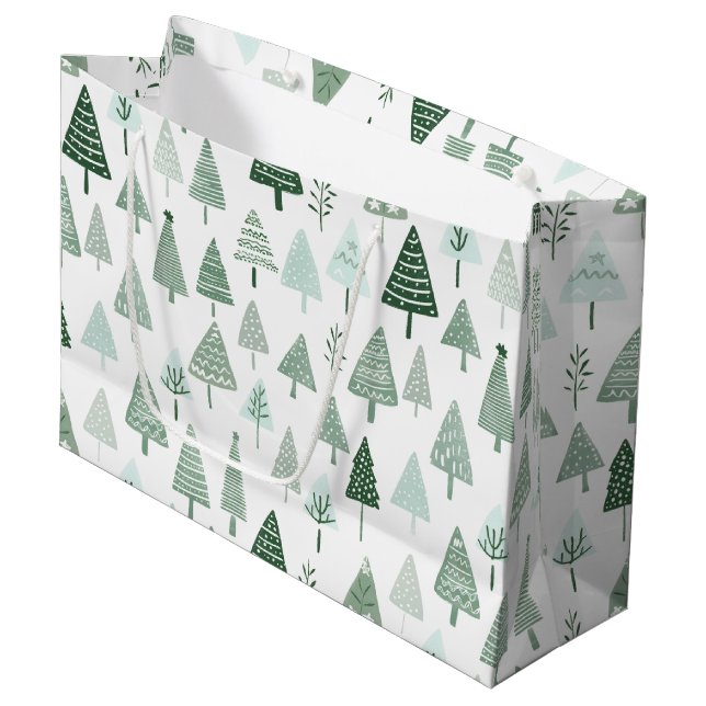 Modern Christmas Trees White and green Large Gift Bag (Front Angled)