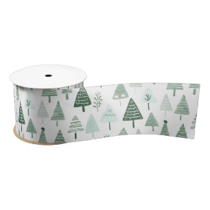 Modern Christmas Trees White and green Satin Ribbon