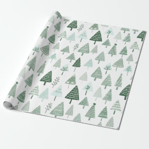 Modern Christmas Trees White and green Wrapping Paper