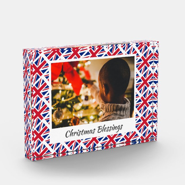 Modern Christmas UNION JACK Customised Keepsake Photo Block (Left)