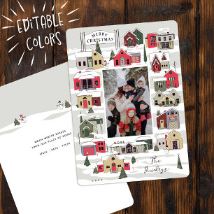 Modern Christmas Village Family Photo Christmas Holiday Card