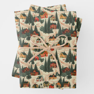 Modern Christmas Village Wrapping Paper