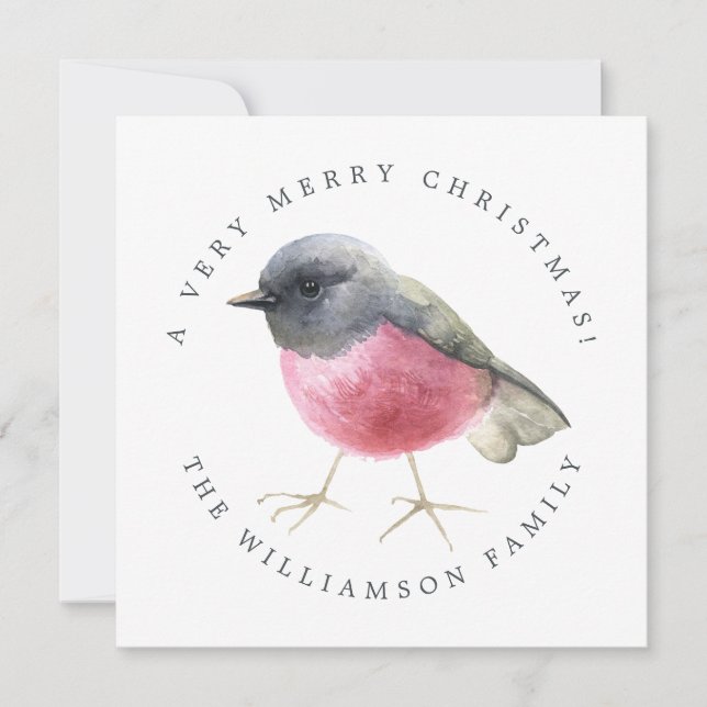 Modern Christmas Watercolor Bird Holiday Card (Front)