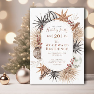 Modern Christmas Watercolor Holiday Party Boho Invitation