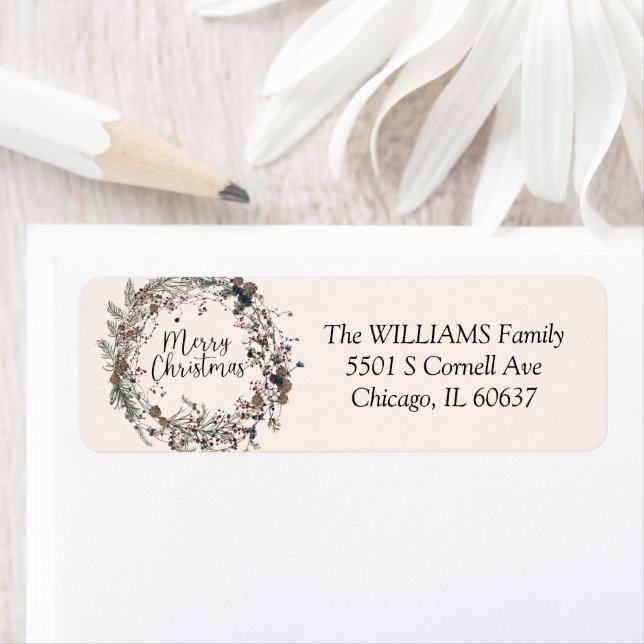 Modern Christmas Wildflower Wreath Return Address Return Address Label (Insitu)
