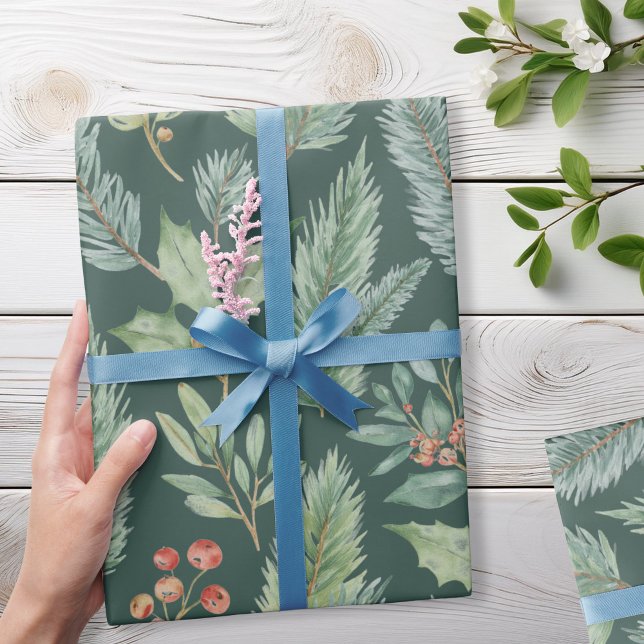 Modern Christmas Winter Holiday Floral Pattern Wrapping Paper (Creator Uploaded)