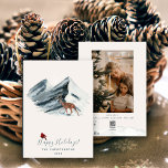 Modern Christmas Winter Mountain Scene Photo  Holiday Card<br><div class="desc">An elegant Christmas snowy mountain scene adorned with the revered reindeer and red cardinal bird. Easily customise your personal information along with your favourite photo.  An ideal Happy Holiday wishes to family and friends this season.</div>